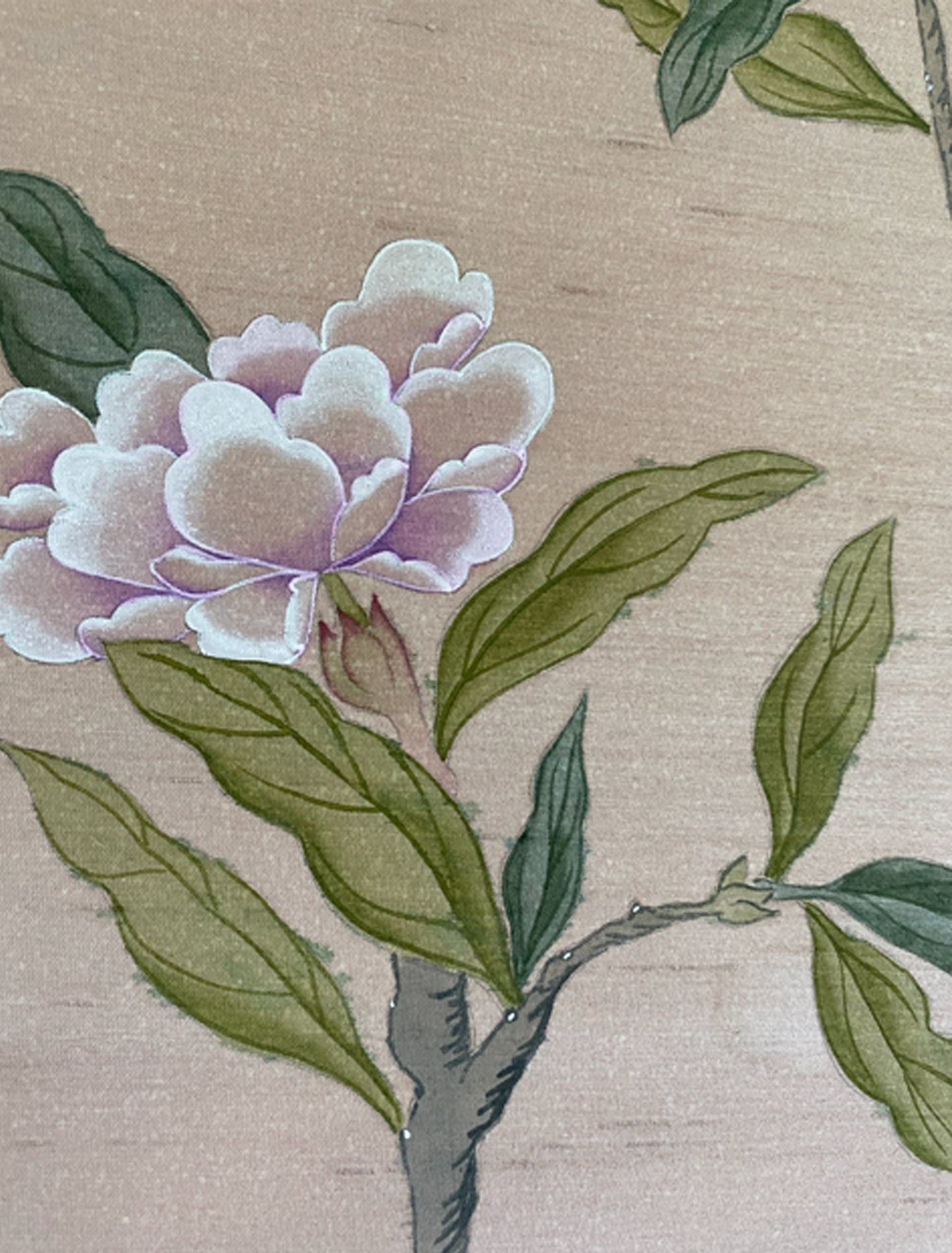 Obra "Rosas y Aves" pintada en Seda
