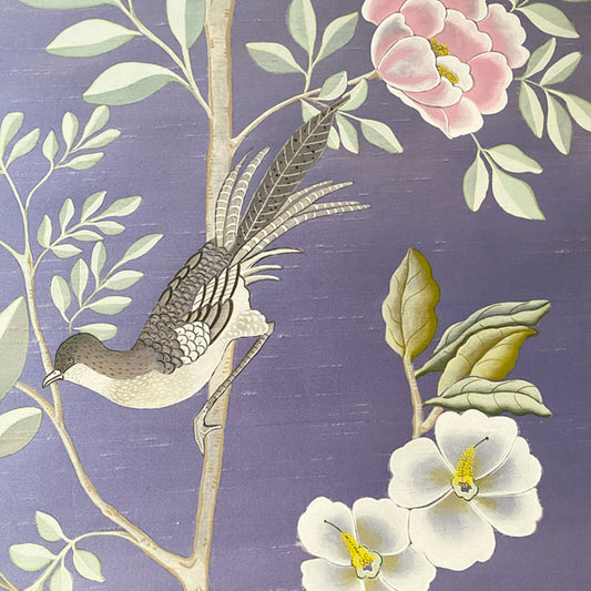 Pintura de Flores y Aves, Seda japonesa pintada a mano