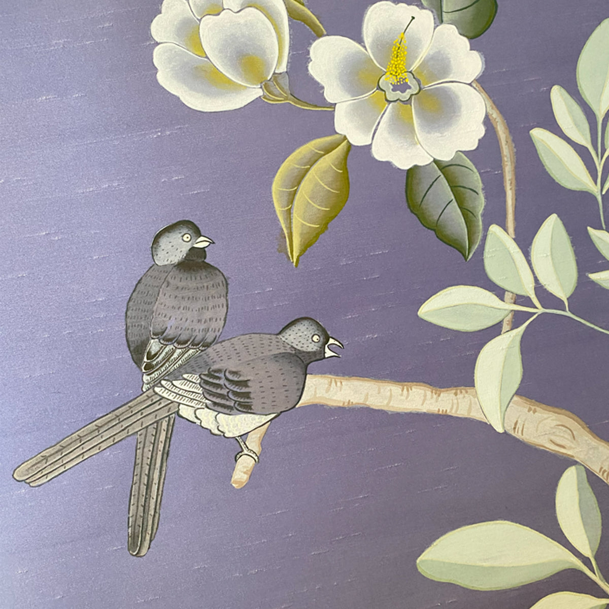 Obra  Flores y Aves, Seda japonesa pintada a mano