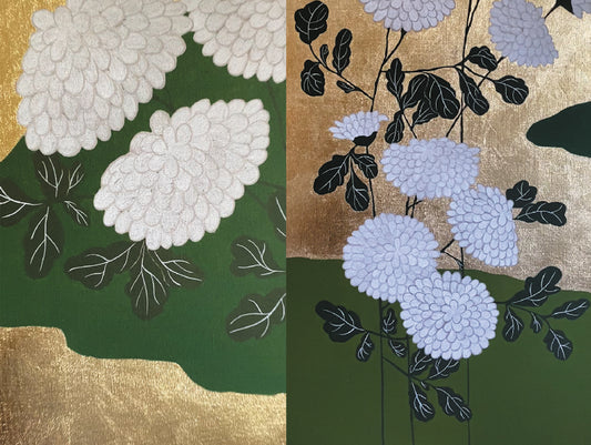 Obra "Crisantemos Blancos" con Oro