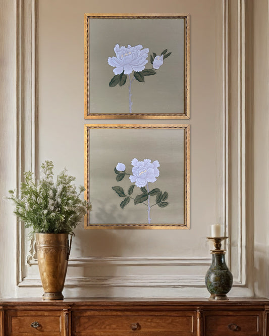Obra "Rosas Blancas" pintadas sobre Seda
